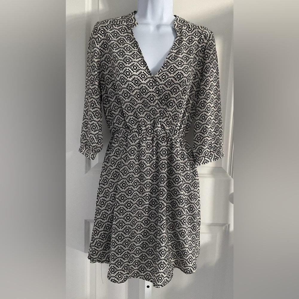 Xhilaration Cream Black Print Fit Flare Short Dress XS X‎ Small